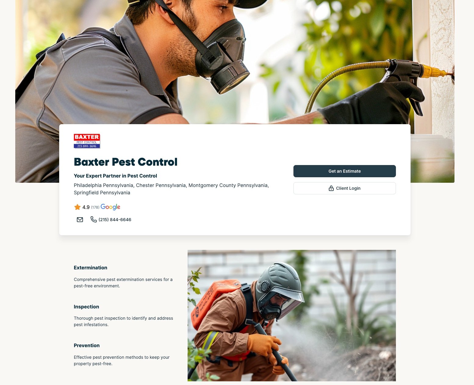 image of Baxter Pest Control website made with Jobber